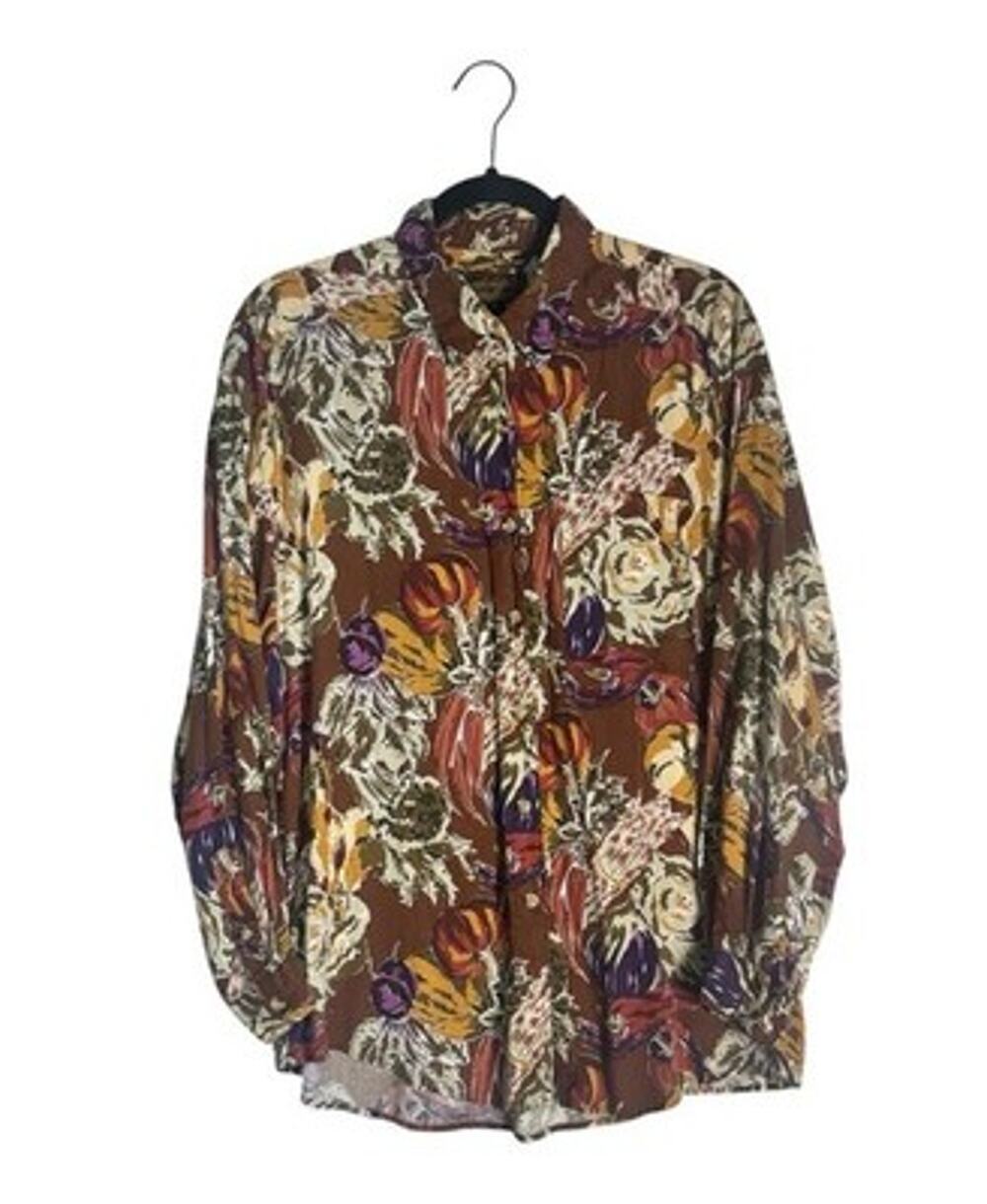 Vintage 90s Eddie Bauer Womens Rayon Fall Harvest Print Button Up Shirt Sz M
